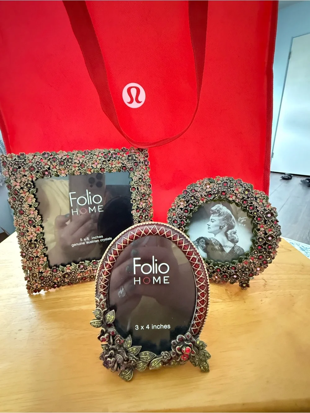 3 BEAUTIFUL Folio Home Austrian Crystal Floral Picture Frames